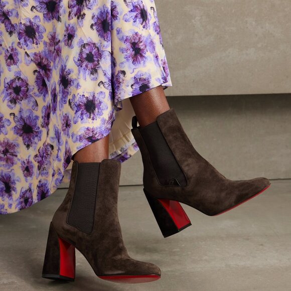 Christian Louboutin TURELASTIC 85 Suede Chelsea Ankle Bootie Boots Heels - Picture 2 of 16